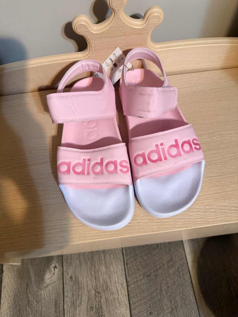 adidas Womens Pink and White Velcro Strap Sandals